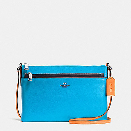 COACH EAST/WEST CROSSBODY WITH POP UP POUCH IN COLORBLOCK LEATHER - SILVER/AZURE MULTI - f38122