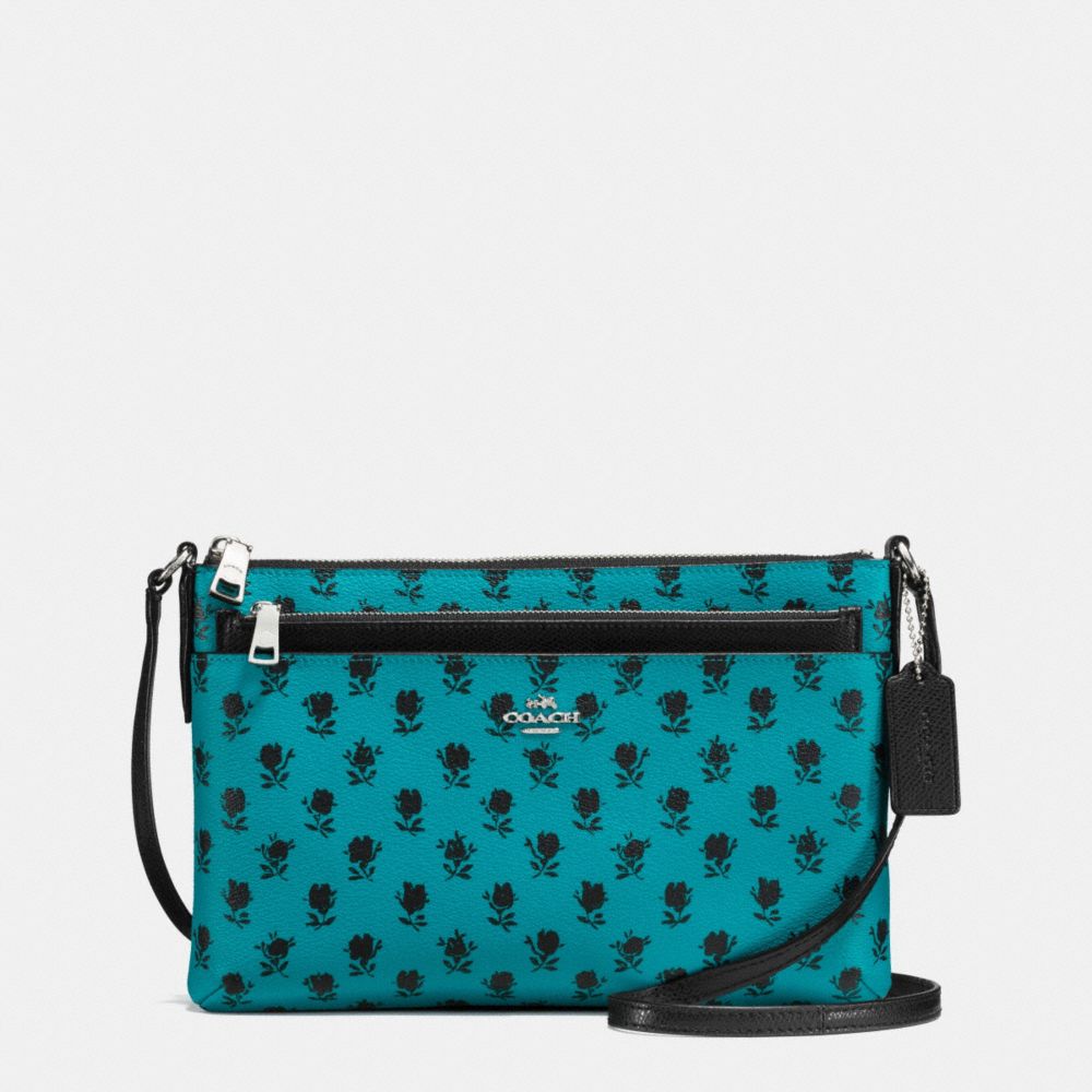 EAST/WEST CROSSBODY WITH POP UP POUCH IN BADLANDS FLORAL PRINT  COATED CANVAS - COACH f38159 - SILVER/TURQUOISE BLACK