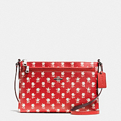 COACH EAST/WEST CROSSBODY WITH POP UP POUCH IN BADLANDS FLORAL PRINT COATED CANVAS - SILVER/CARMINE MULTI - F38159