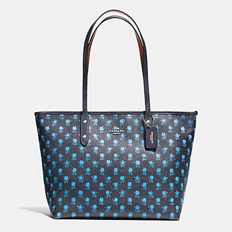 COACH CITY ZIP TOTE IN BADLANDS FLORAL PRINT COATED CANVAS - SILVER/MIDNIGHT MULTI - f38161