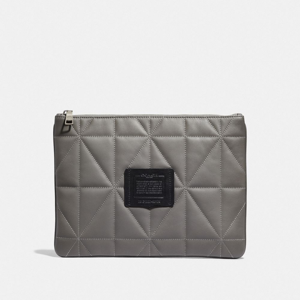 COACH LARGE MULTIFUNCTIONAL POUCH WITH QUILTING - HEATHER GREY/BLACK - F38164
