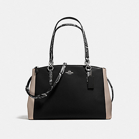 COACH CHRISTIE CARRYALL IN CROSSGRAIN LEATHER WITH EXOTIC-EMBOSSED TRIM - SILVER/BLACK MULTI - f38249