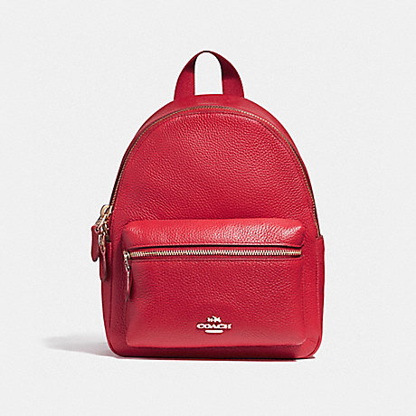 COACH MINI CHARLIE BACKPACK IN PEBBLE LEATHER - LIGHT GOLD/TRUE RED - f38263