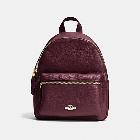 COACH MINI CHARLIE BACKPACK IN PEBBLE LEATHER - IMITATION GOLD/OXBLOOD - f38263