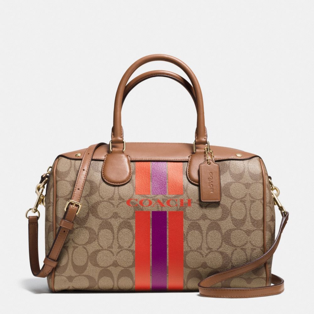 COACH VARSITY STRIPE BENNETT SATCHEL IN SIGNATURE - COACH f38269  - IMITATION GOLD/KHAKI/WATERMELON