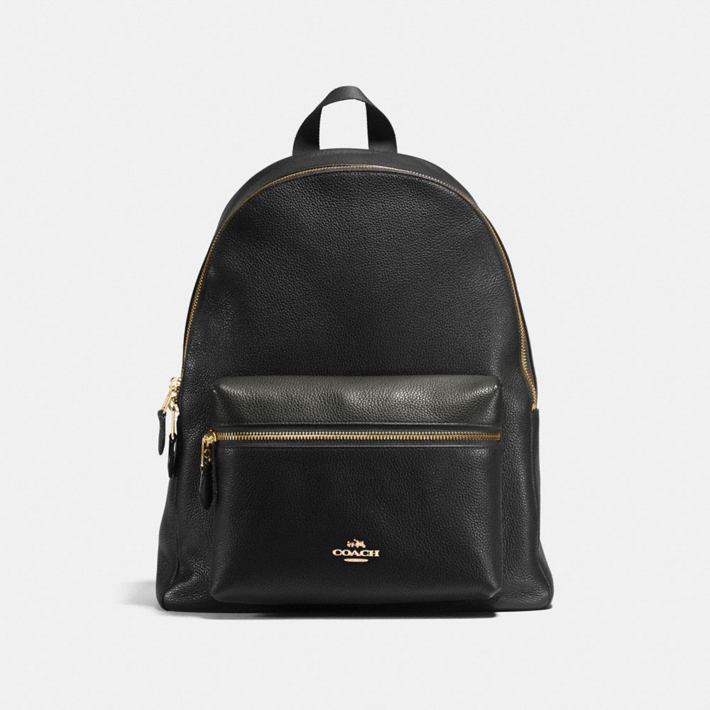 COACH CHARLIE BACKPACK IN PEBBLE LEATHER - IMITATION GOLD/BLACK - F38288