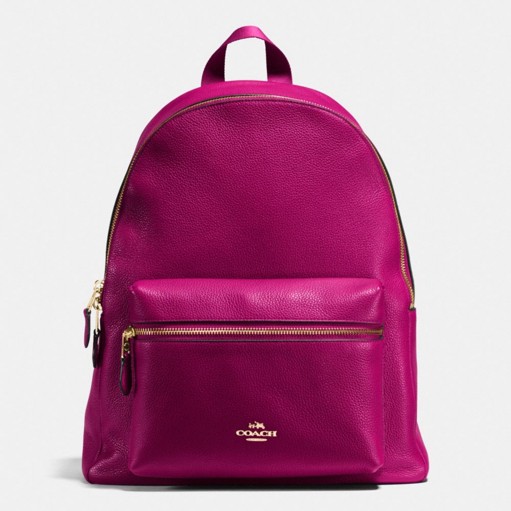COACH CHARLIE BACKPACK IN PEBBLE LEATHER - IMITATION GOLD/FUCHSIA - F38288