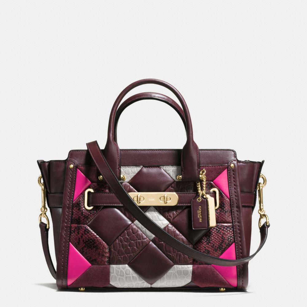 COACH SWAGGER CARRYALL 27 IN CANYON QUILT EXOTIC EMBOSSED LEATHER - COACH F38365 - LIGHT GOLD/OXBLOOD MULTI