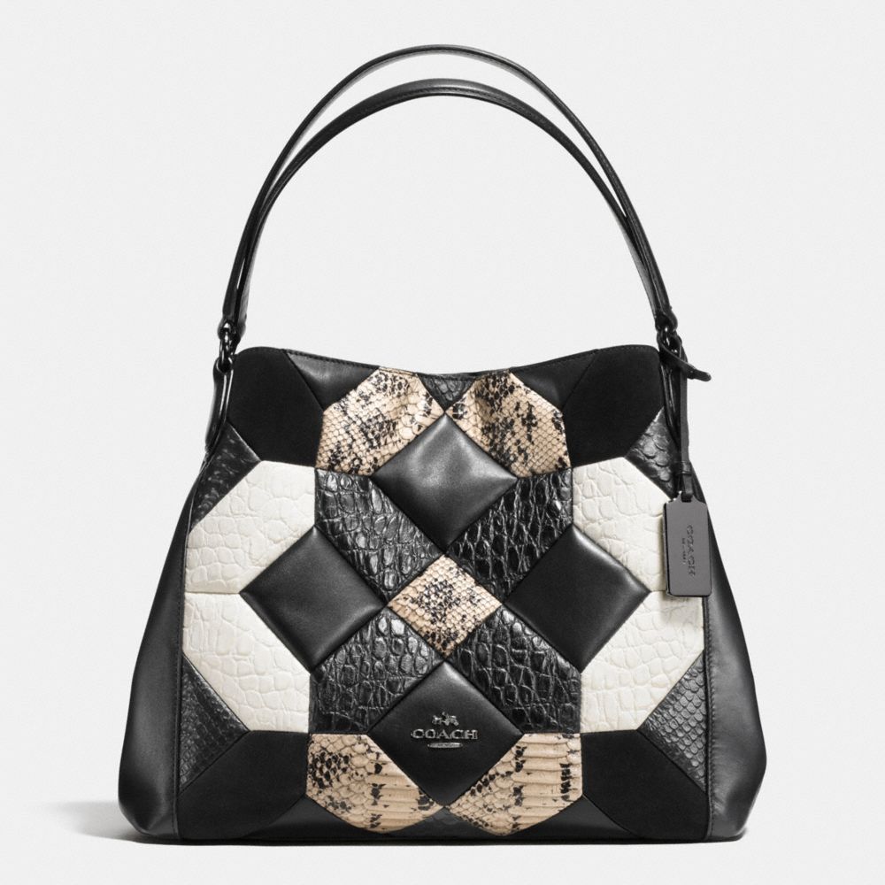 CANYON QUILT EDIE SHOULDER BAG 31 IN EXOTIC EMBOSSED LEATHER - COACH f38369 - DARK GUNMETAL/BLACK/CHALK