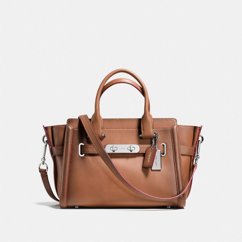 COACH COACH SWAGGER 27 IN BURNISHED LEATHER - SILVER/SADDLE - F38372