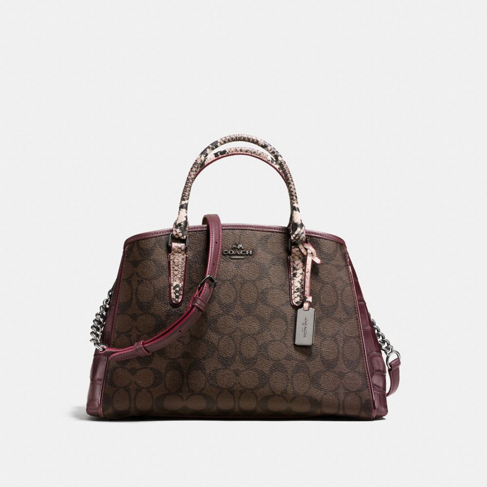 COACH SMALL MARGOT CARRYALL IN SIGNATURE COATED CANVAS AND EXOTIC-EMBOSSED LEATHER - BLACK ANTIQUE NICKEL/OXBLOOD - F38380