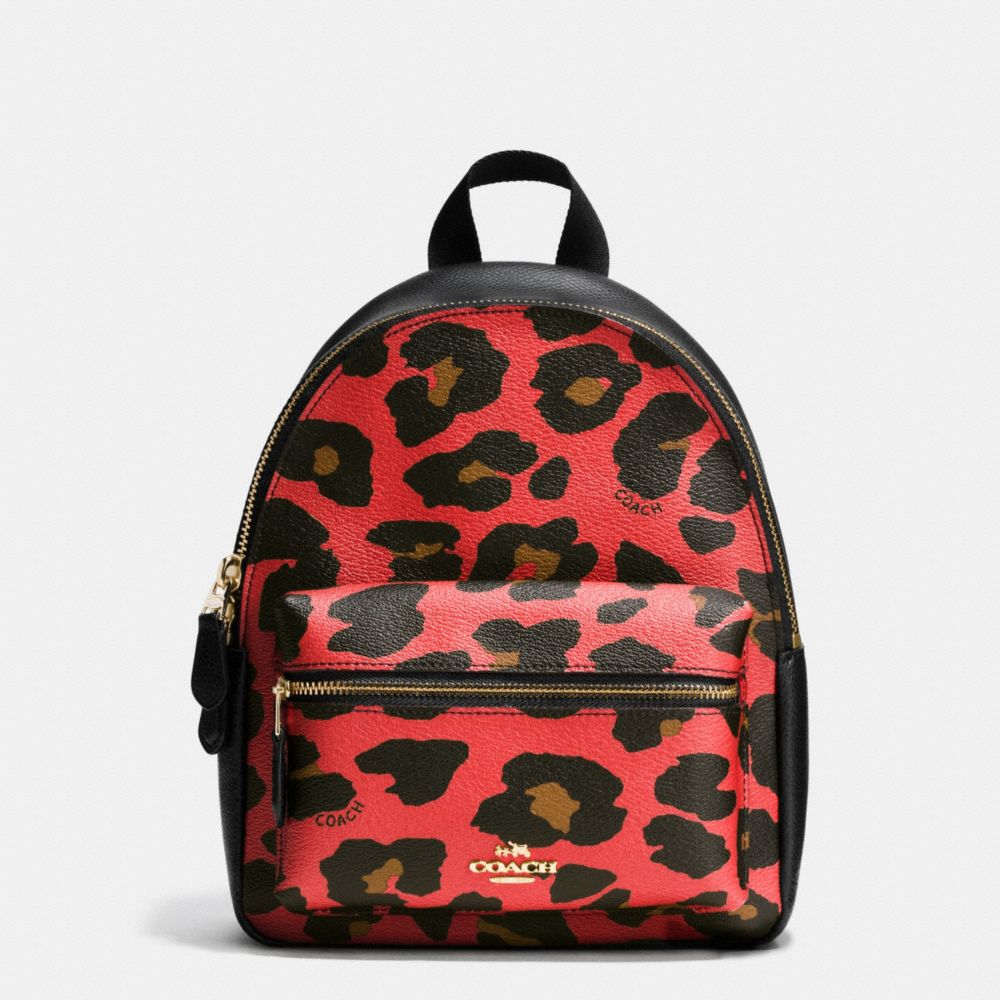 MINI CHARLIE BACKPACK IN LEOPARD PRINT COATED CANVAS - COACH f38395 - IMITATION GOLD/WATERMELON