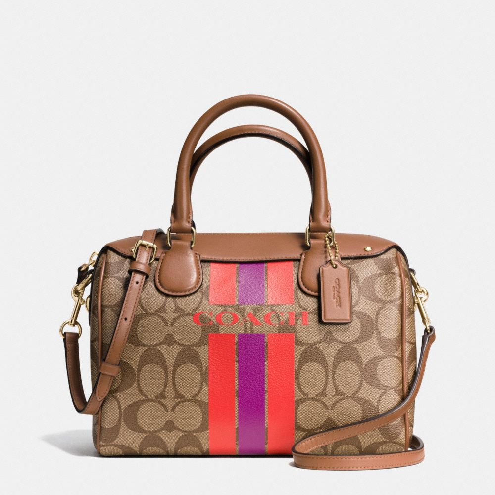 COACH VARSITY STRIPE MINI BENNETT SATCHEL IN SIGNATURE - COACH f38401 - IMITATION GOLD/KHAKI/WATERMELON