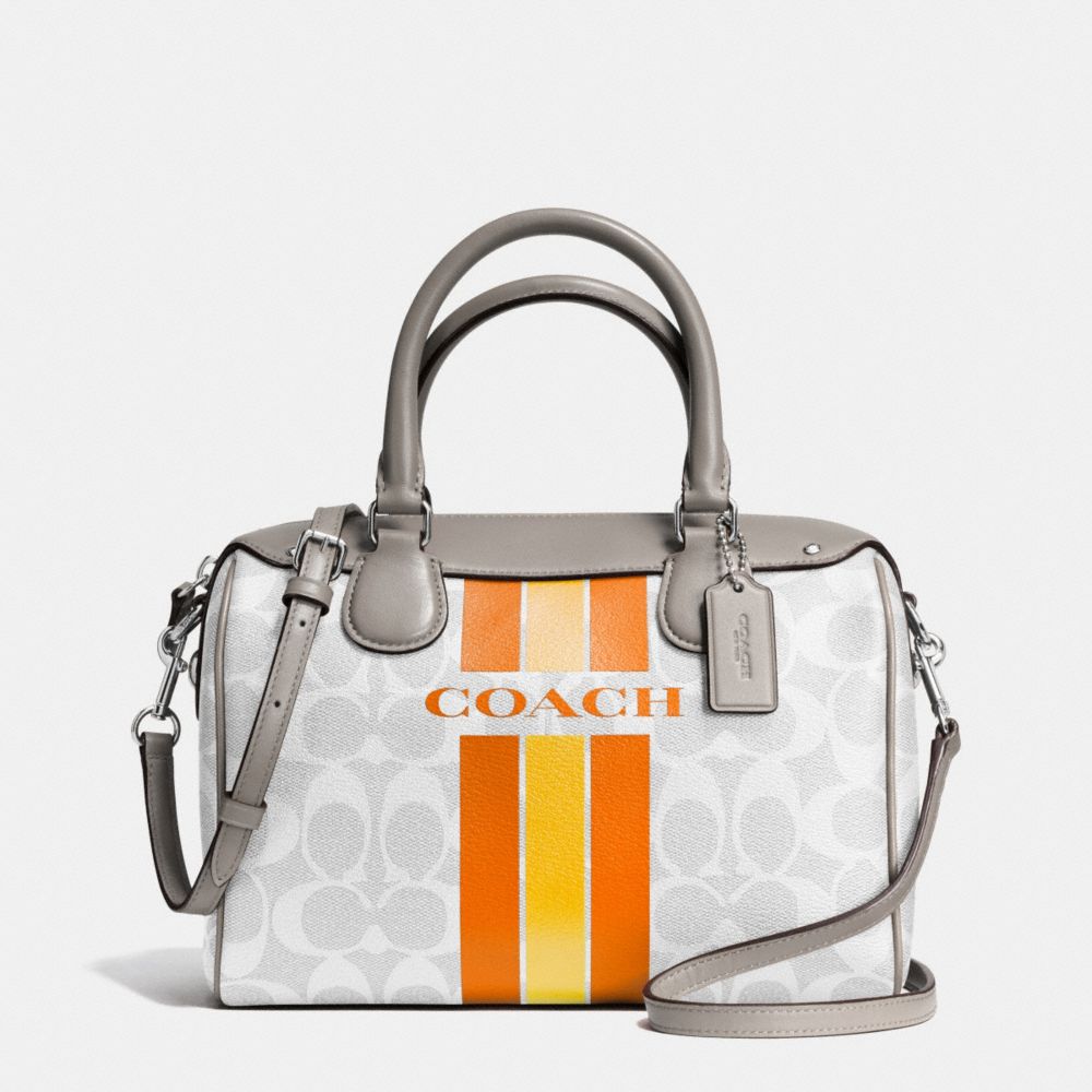 COACH VARSITY STRIPE MINI BENNETT SATCHEL IN SIGNATURE - COACH  f38401 - SILVER/CHALK ORANGE