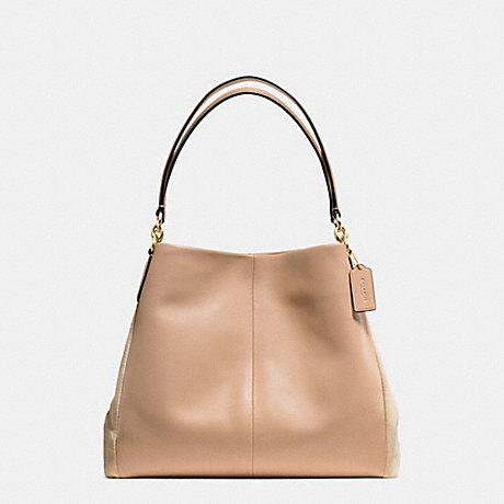 COACH PHOEBE SHOULDER BAG IN SUEDE AND CROC EMBOSSED LEATHER - IMITATION GOLD/BEECHWOOD - f38415