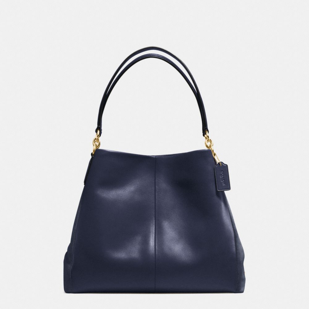 PHOEBE SHOULDER BAG IN SUEDE AND CROC EMBOSSED LEATHER - COACH f38415 - IMITATION GOLD/MIDNIGHT