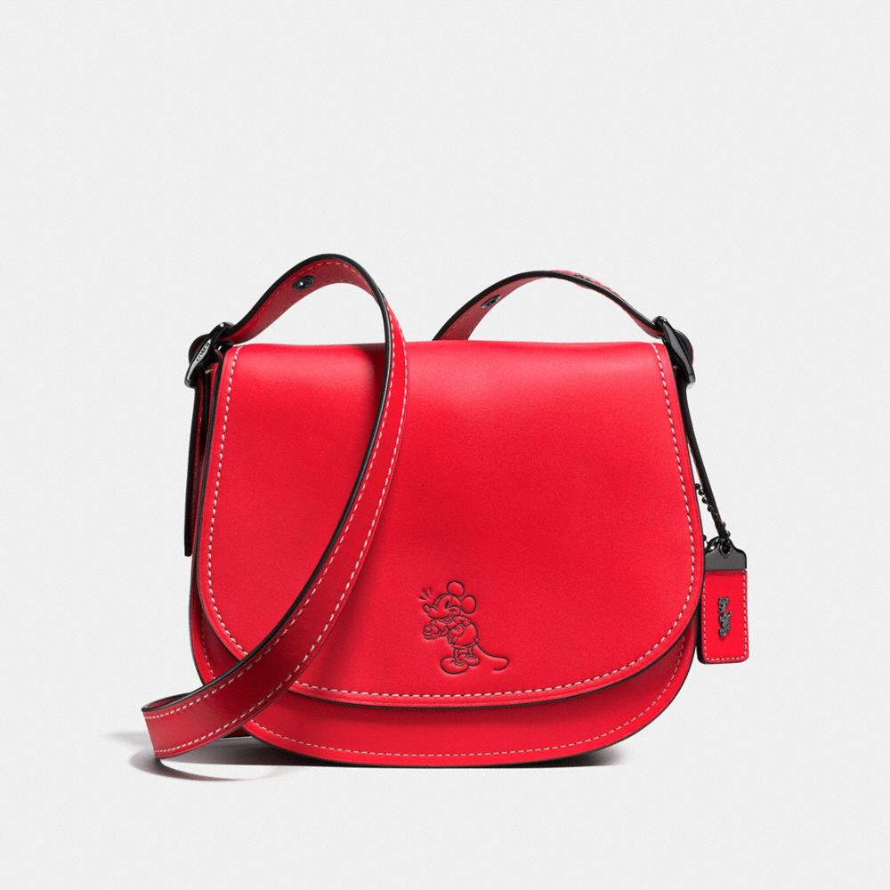 MICKEY SADDLE 23 IN GLOVETANNED LEATHER - COACH f38421 - DARK  GUNMETAL/1941 RED