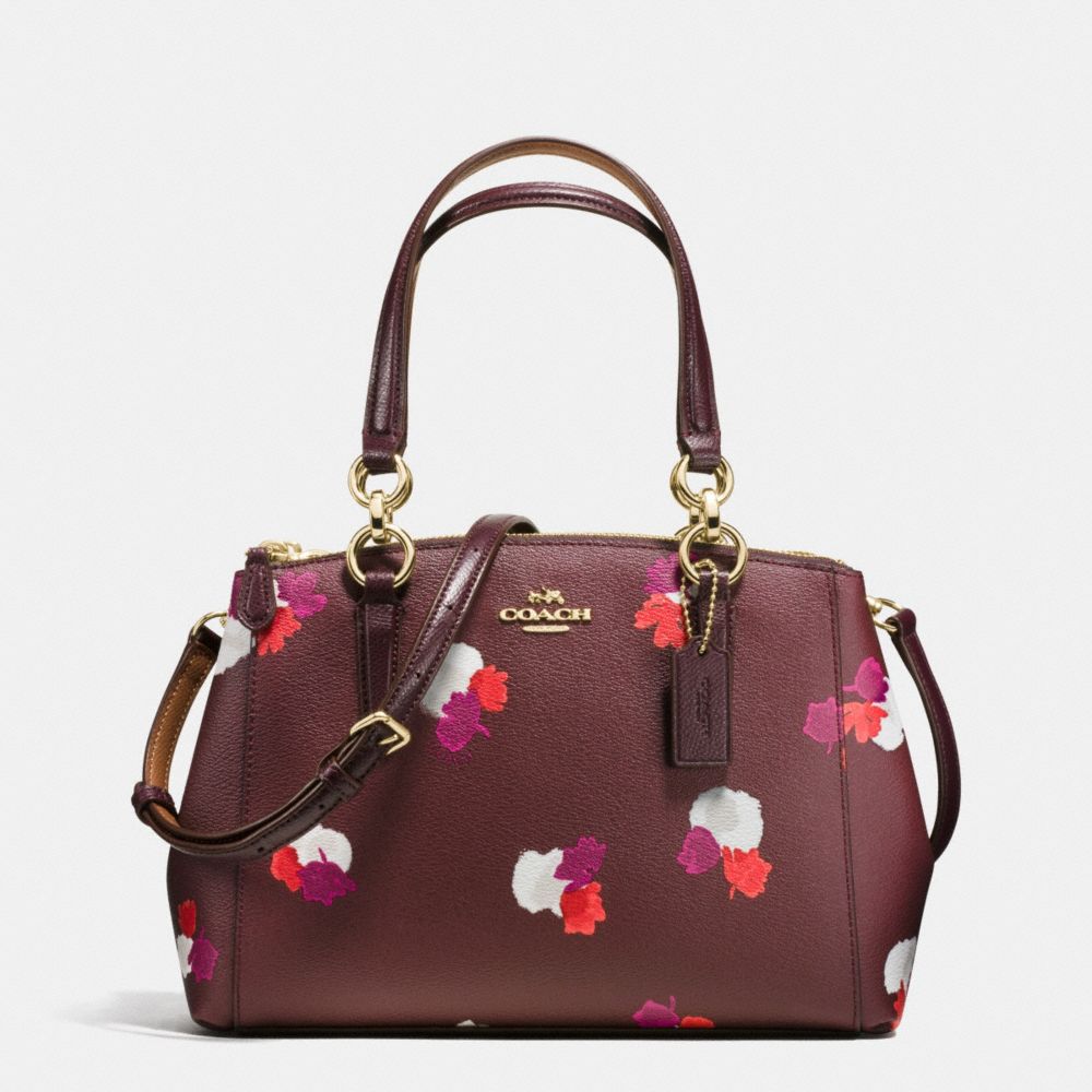 COACH MINI CHRISTIE CARRYALL IN FIELD FLORA PRINT COATED CANVAS - IMITATION GOLD/BURGUNDY MULTI - F38442