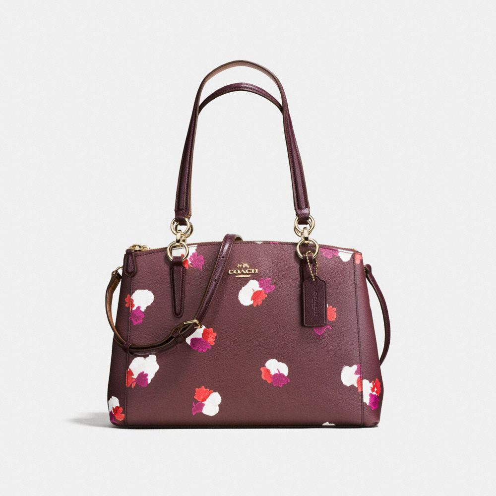 COACH SMALL CHRISTIE CARRYALL IN FIELD FLORA PRINT COATED CANVAS - IMITATION GOLD/BURGUNDY MULTI - F38443