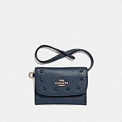 COACH CARD POUCH WITH LACQUER RIVETS - DENIM/LIGHT GOLD - F39176
