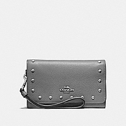 COACH FLAP PHONE WALLET WITH LACQUER RIVETS - HEATHER GREY/SILVER - F39180