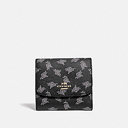COACH SMALL WALLET WITH CALICO PEONY PRINT - BLACK/MULTI/LIGHT GOLD - F39224