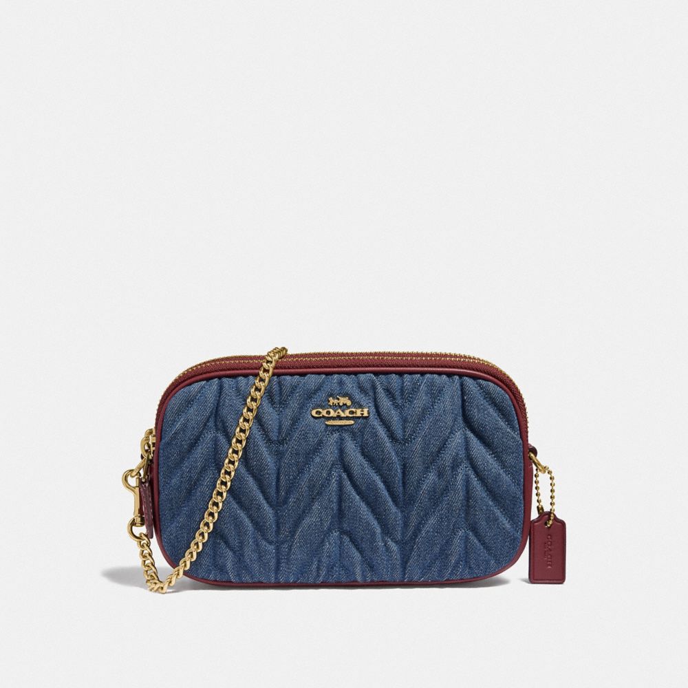 COACH CROSSBODY POUCH WITH QUILTING - DENIM/LIGHT GOLD - F39968