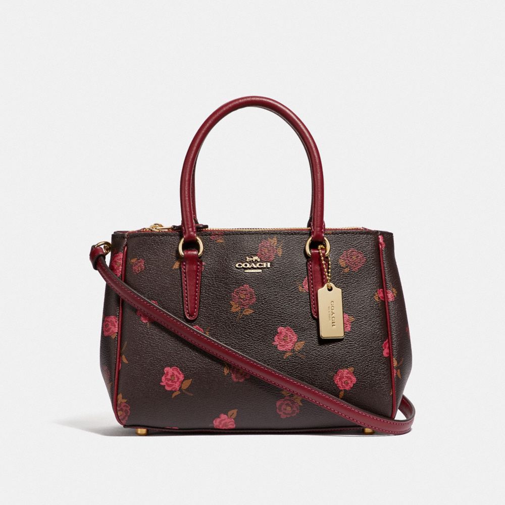 COACH MINI SURREY CARRYALL WITH TOSSED PEONY PRINT - OXBLOOD 1 MULTI/IMITATION GOLD - F46282