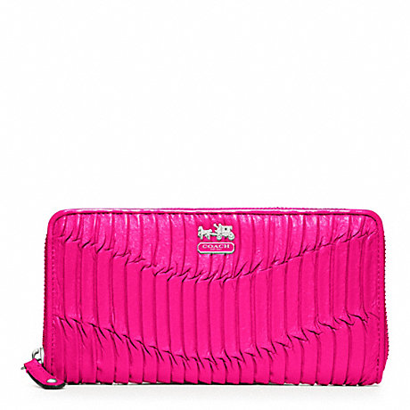 COACH MADISON GATHERED LEATHER ACCORDION ZIP WALLET - SILVER/HOT PINK - f46481