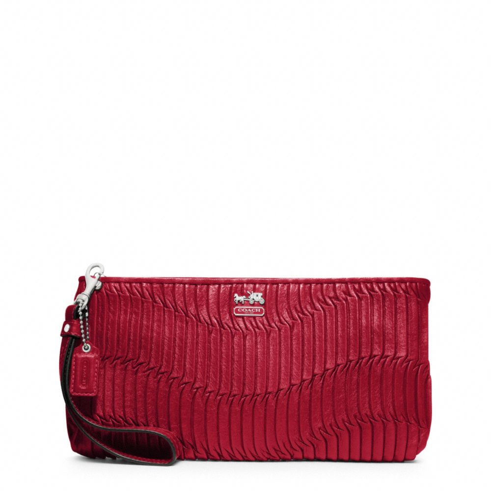 MADISON GATHERED LEATHER ZIP CLUTCH - COACH f46914 - SILVER/RASPBERRY