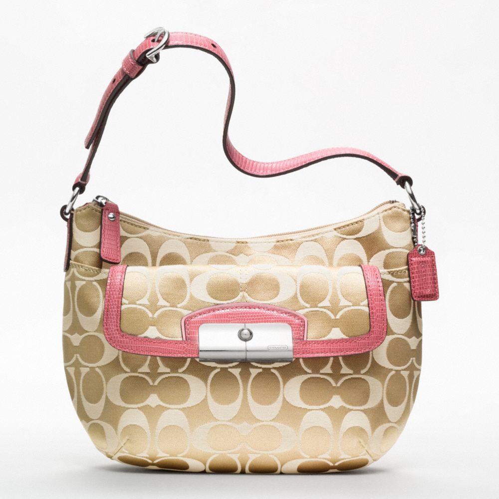 KRISTIN SIGNATURE SATEEN TOP HANDLE POUCH - COACH f47398 - SILVER/LIGHT KHAKI/ROSE