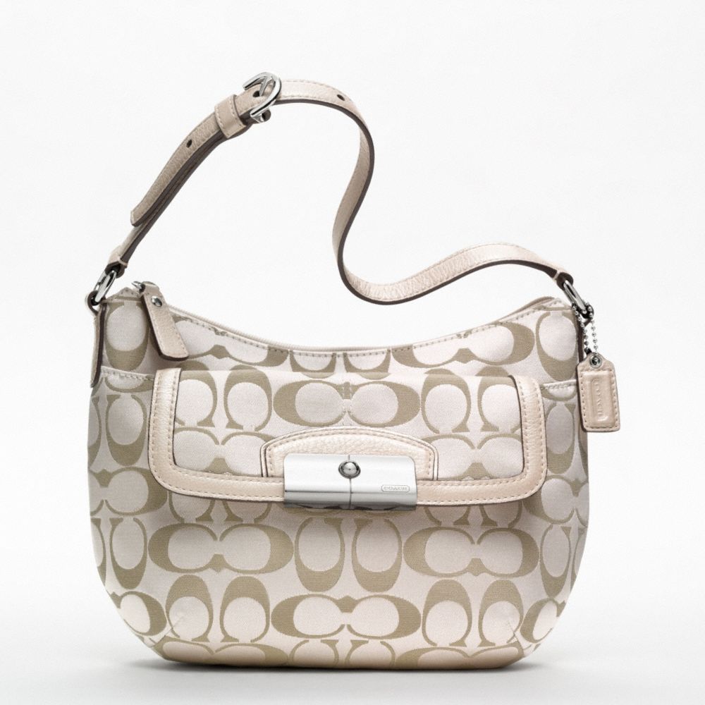 COACH KRISTIN SIGNATURE SATEEN TOP HANDLE POUCH - SILVER/CRM LT KHA/CHAMPAGNE - F47398