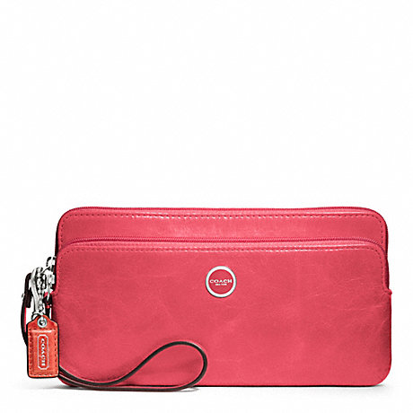 COACH POPPY LEATHER DOUBLE ZIP WALLET - SILVER/CAMELIA - f47894