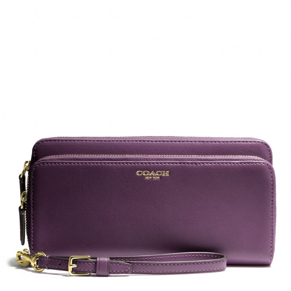 DOUBLE ACCORDION ZIP WALLET IN LEATHER - COACH f48026 - BRASS/BLACK VIOLET