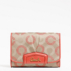 COACH ASHLEY DOTTED OP ART COMPACT CLUTCH - BRASS/KHAKI TEAROSE/TEAROSE - F48047