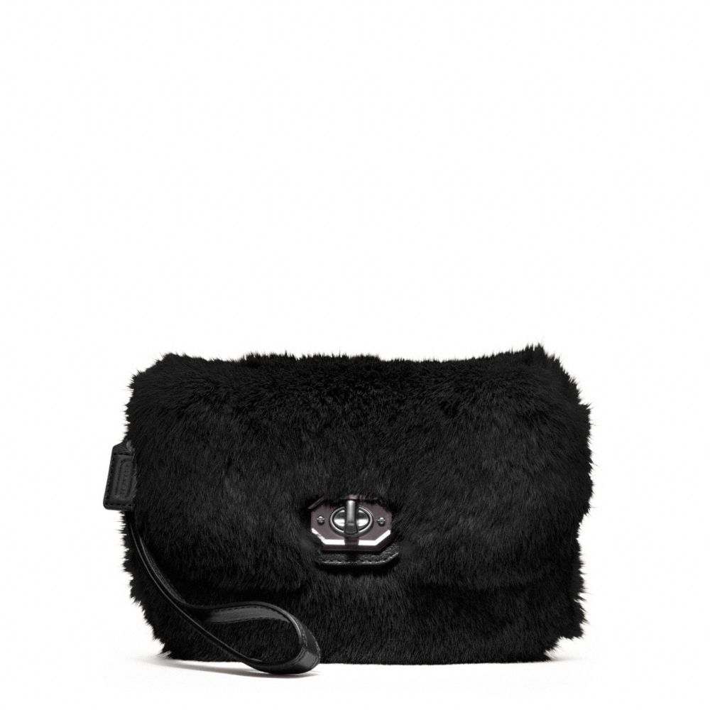 COACH MADISON FUR CLUTCH - SILVER/BLACK - F48464