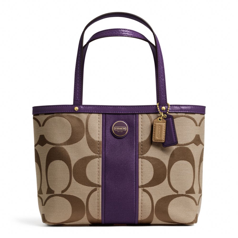 SIGNATURE STRIPE TOP HANDLE TOTE - COACH f48798 - BRASS/KHAKI/PURPLE