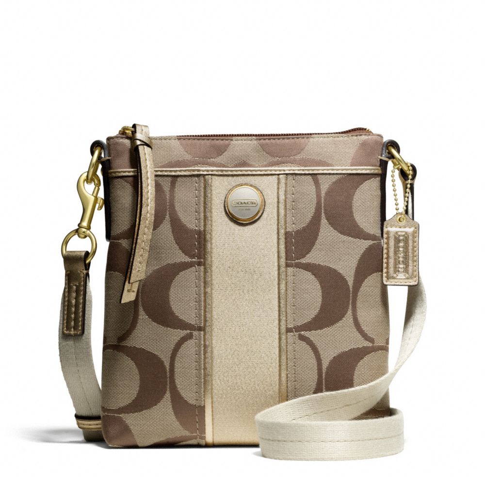 COACH SIGNATURE STRIPE SWINGPACK - BRASS/KHAKI/GOLD - F48806