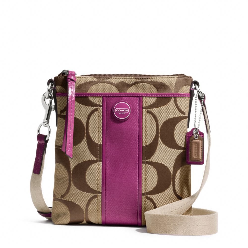 COACH SIGNATURE STRIPE SWINGPACK - SILVER/KHAKI/PASSION BERRY - F48806