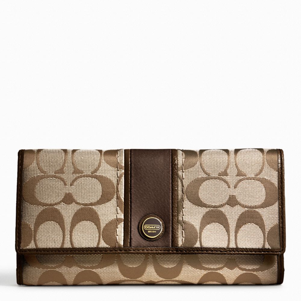 SIGNATURE STRIPE CHECKBOOK WALLET - COACH f48810 - BRASS/KHAKI/MAHOGANY