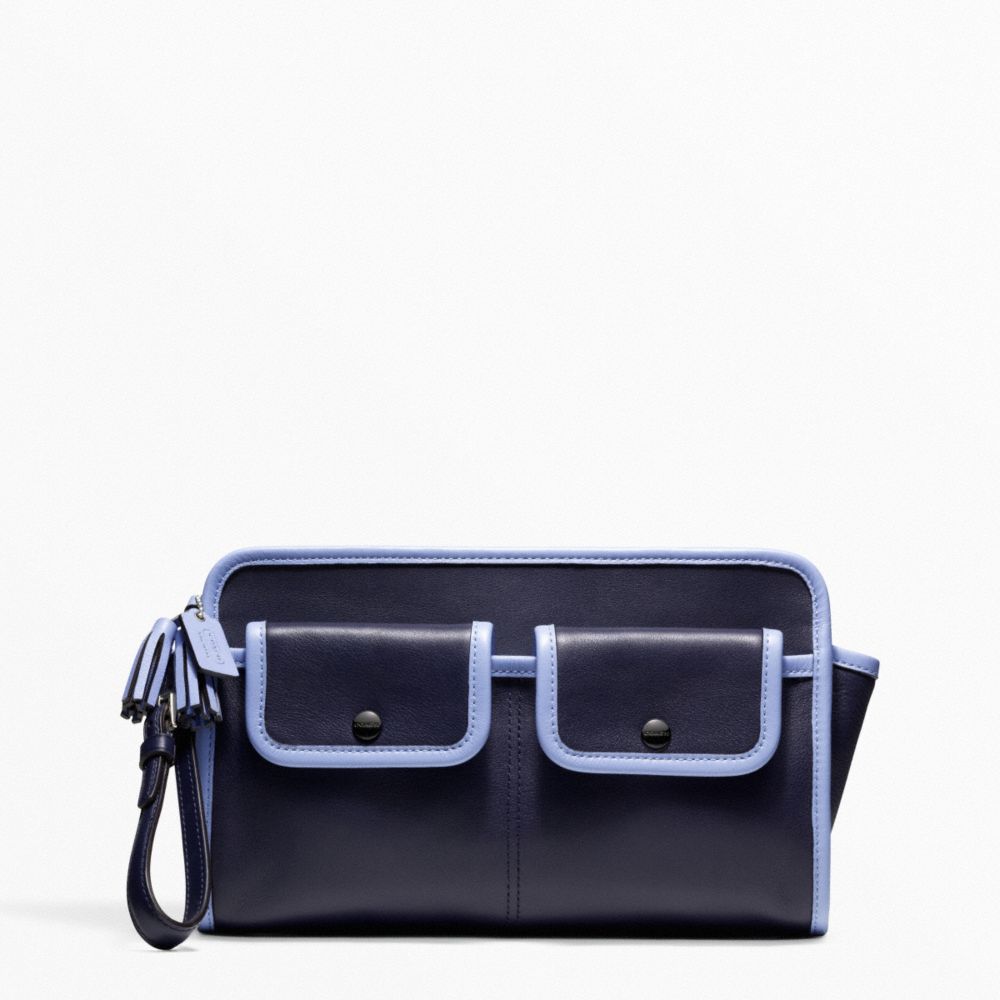 ARCHIVE TWO TONE LARGE CLUTCH - COACH f48893 - SILVER/NAVY/CHAMBRAY
