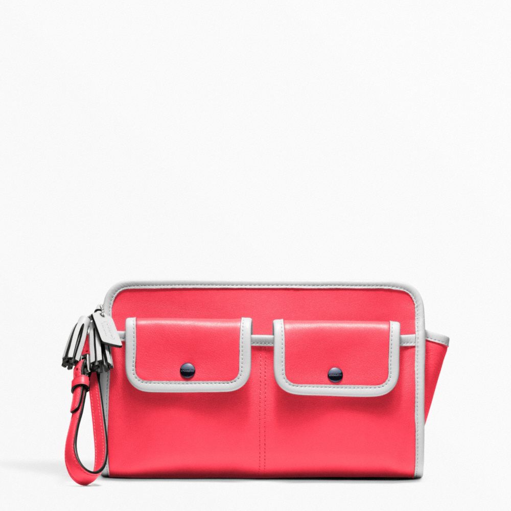 COACH ARCHIVE TWO TONE LARGE CLUTCH - SILVER/BRIGHT CORAL/SNOW - F48893