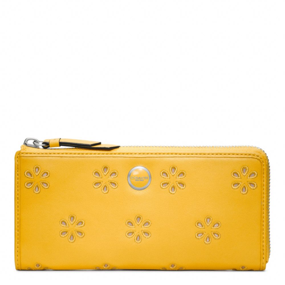 POPPY EYELET LEATHER SLIM ZIP WALLET - COACH f48951 - SILVER/MARIGOLD