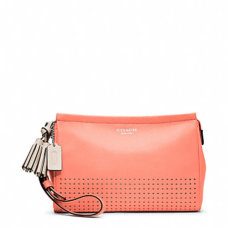 COACH LARGE PERFORATED LEATHER WRISTLET - SILVER/CORAL/LIGHT GOLDGHT SAND - f48957