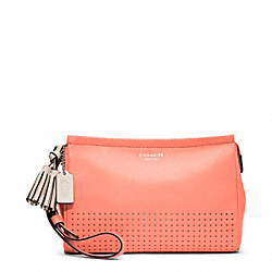 COACH LARGE PERFORATED LEATHER WRISTLET - SILVER/CORAL/LIGHT GOLDGHT SAND - F48957
