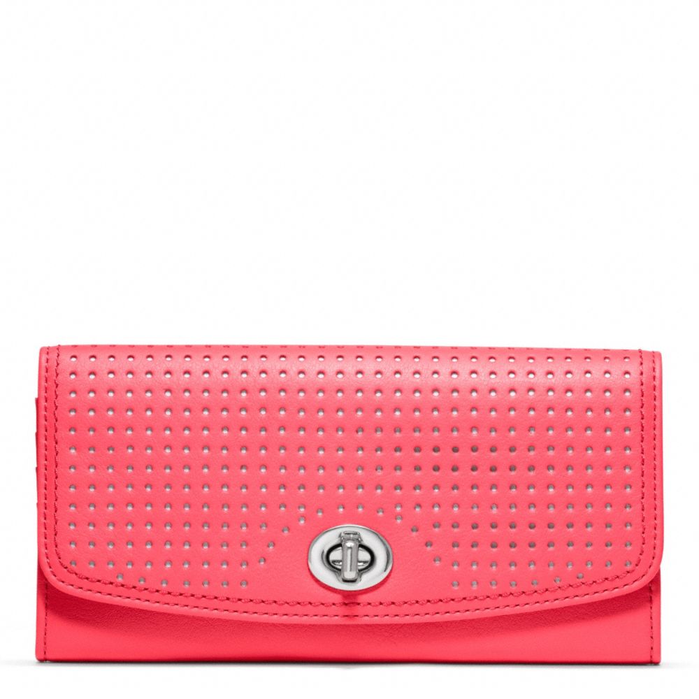 PERFORATED LEATHER SLIM ENVELOPE - COACH f49059 - SILVER/WATERMELON/SNOW
