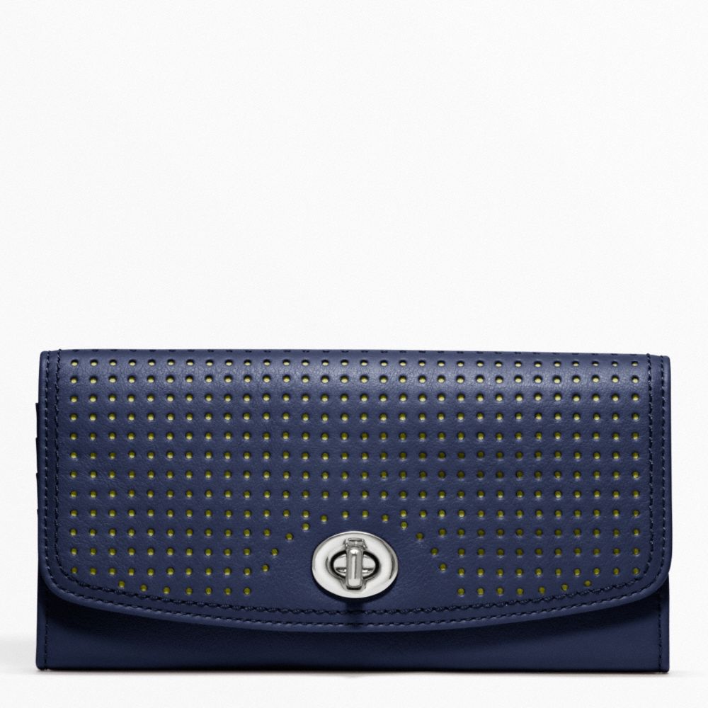 PERFORATED LEATHER SLIM ENVELOPE - COACH f49059 - SILVER/NAVY/BRIGHT CITRINE