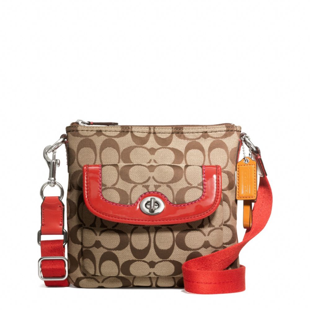 COACH PARK SIGNATURE SWINGPACK - SILVER/KHAKI/VERMILLION - F49148