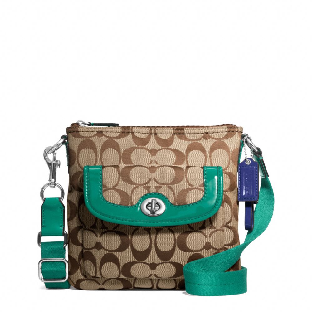 COACH PARK SIGNATURE SWINGPACK - SILVER/KHAKI/BRIGHT JADE - F49148