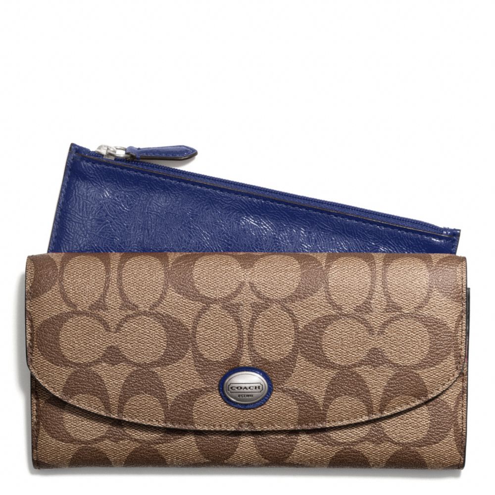 PEYTON SIGNATURE SLIM ENVELOPE WITH POUCH - COACH f49154 - SILVER/KHAKI/NAVY